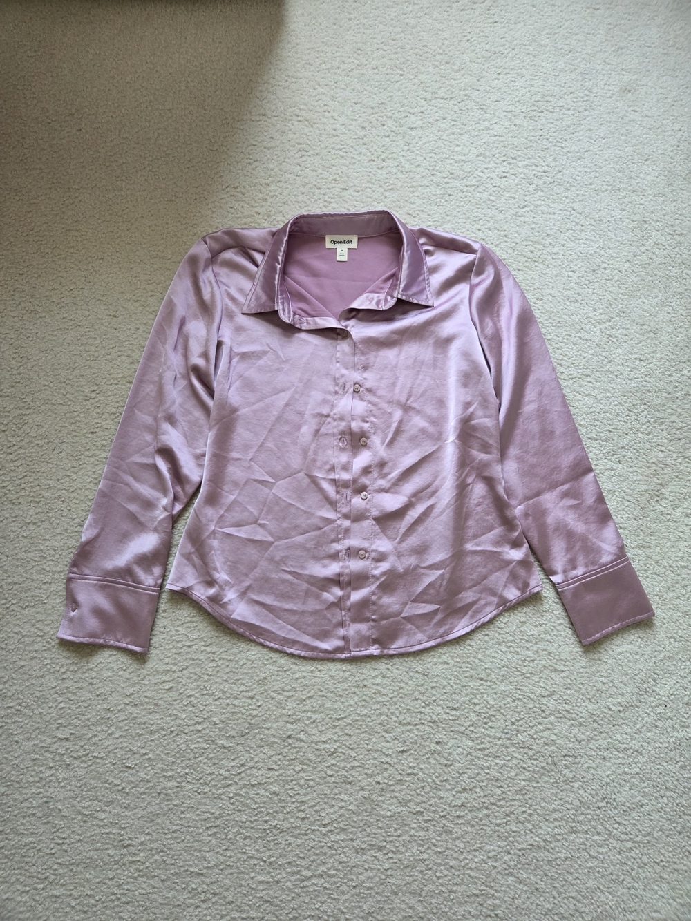Lavender Satin Button-Up Blouse
